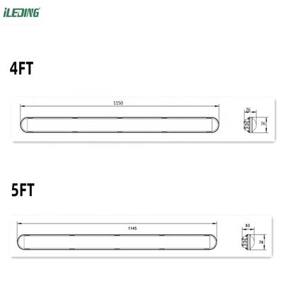 Commerciële LED dampdicht 18W 4Ft met waterdichte IP66 rating en dimmer ondersteuning