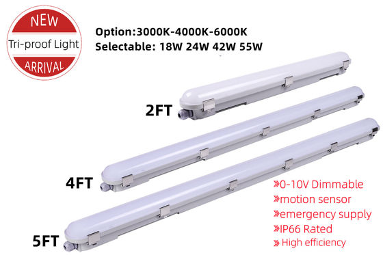 Commerciële 5FT Parkeerplaats LED Lineaire Tri proof Opgehangen IP66 Dampscherp Lichtsysteem 2kg