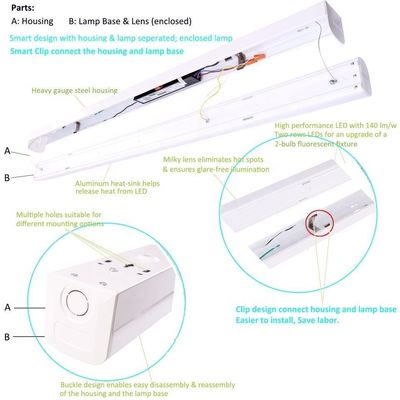 Dimmer Support 2ft 4ft 8ft 46W 38W 30W LED Batten Light Fixtures Commercieel industrieel licht