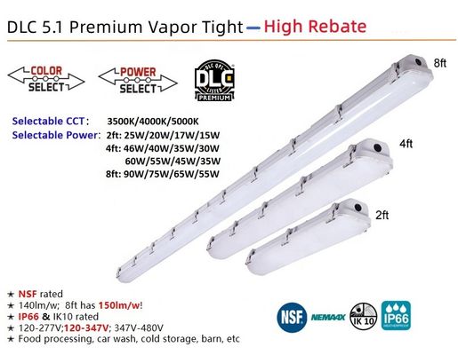 ETL DLC Listed LED Vapor Tight Light 4FT 46W 38W 30W voor Warehouse Tri-proof Fixtures